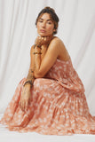 HY6850 Blush Women Textured Floral Smocked Back Tiered Dress Pose 2