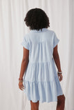 HY6879 Blue Womens Textured Button Down Collared Dress Back