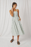 HY6884 Mint Womens Polka Dot Tie Strap Smocked Dress Front