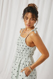 HY6884 Mint Womens Polka Dot Tie Strap Smocked Dress Side