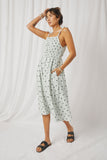 HY6884 Mint Womens Polka Dot Tie Strap Smocked Dress Full Body