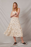 HY6908 Ivory Women Floral Tiered Chiffon Skirt Full Body