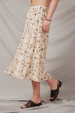HY6908 Ivory Women Floral Tiered Chiffon Skirt Side