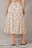 HY6908 Ivory Women Floral Tiered Chiffon Skirt Full Body 2
