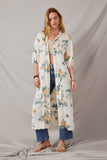 HY6933 Cream Womens Satin Floral Open Duster Full Body