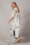 HY6933 Cream Womens Satin Floral Open Duster Pose