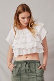 Ruffle Tiered Floral Eyelet Square Neck Top