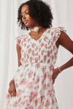 HY6938 Off White Womens Floral Chiffon Smocked Tank Dress Front