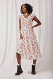 HY6938 Off White Womens Floral Chiffon Smocked Tank Dress Full Body