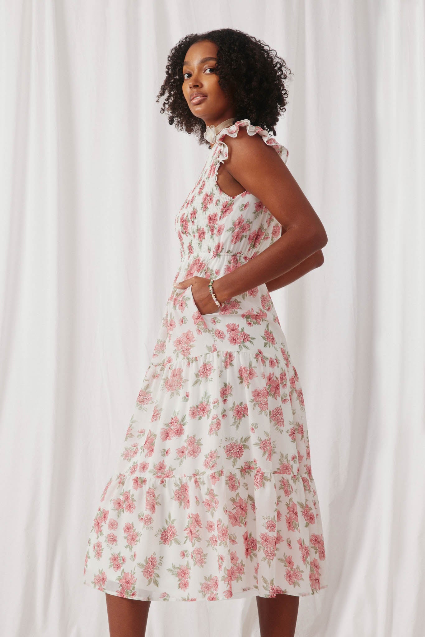 floral chiffon tank dress Floral Chiffon Smocked Tank Dress Off White / 1XL Off White Women's Dresses Tank Dresses Hayden Los Angeles