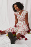 HY6938 Off White Womens Floral Chiffon Smocked Tank Dress Pose