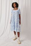 HY6942 Blue Mix Womens Textured Floral Ruffle Detail Dress Full Body