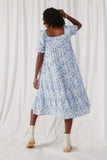 HY6942 Blue Mix Womens Textured Floral Ruffle Detail Dress Back