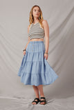 Tiered Button Front Tencel Skirt