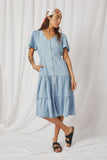 Button Front Side Smocked Denim Tencel Dress