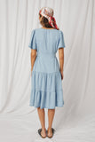 HY6951 Light Denim Womens Button Front Side Smocked Denim Tencel Dress Back