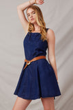 HY6959 Dark Denim Womens Smocked And Stitch Detail Denim Tencel Dress Post