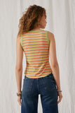 HY6960 Sage Mix Womens Contrast Binding Striped Knit Ribbed Tank Back