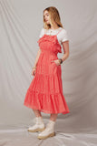 HY6963 Red Womens Ditsy Floral Ruffle Bodice Chiffon Dress Side