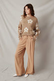 HY6969 Taupe Womens Pleat Detail Textured Wideleg Pants Full Body