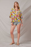 HY6990 Yellow_Mix Womens Vivid Floral Contrast Stitch Linen Blend Kimono Full Body