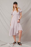 HY7002 Lavender Womens Ditsy Floral Sweetheart Neck Dress Full Body