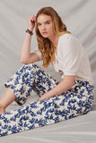 HY7050 Blue Womens Floral Printed Wideleg Pants Pose