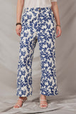 HY7050 Blue Womens Floral Printed Wideleg Pants Front