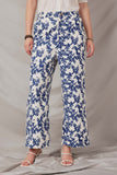 HY7050 Blue Womens Floral Printed Wideleg Pants Front