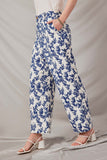 HY7050 Blue Womens Floral Printed Wideleg Pants Detail