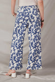 HY7050 Blue Womens Floral Printed Wideleg Pants Back