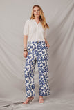 HY7050 Blue Womens Floral Printed Wideleg Pants Full Body