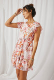 Romantic Floral Tiered Flutter Sleeve Dress