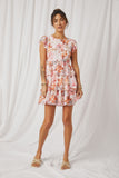 HY7126 Off White Womens Romantic Floral Tiered Flutter Sleeve Dress Full Body