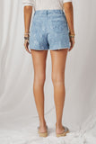 HY7280 Blue Womens Floral Printed Distressed Denim Shorts Back
