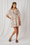 HY7281 Taupe Womens Tulip Print Dolman Sleeve Collared Dress Full Body