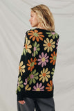 HY7433 Black Womens Retro Daisy Knit Pullover Sweater Back