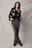 HY7434 Black Womens Distressed Floral Patterned Cardigan Full Body