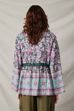 HY7450 Olive Womens Crochet Detail Tasseled Border Print Top Back