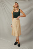 HY7498 Beige Womens Button Down Cargo Pocket Midi Skirt Full Body