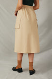 HY7498 Beige Womens Button Down Cargo Pocket Midi Skirt Back