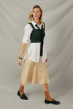 HY7498 Beige Womens Button Down Cargo Pocket Midi Skirt Pose