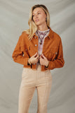 HY7510 Rust Womens Brushed Stretch Twill Cropped Jacket Pose