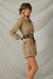 HY7516 Sage Womens Button Up Cargo Pocket Long Sleeve Romper Side