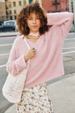 HY7522 Blush Womens Mohair V Neck Sweater Top Front