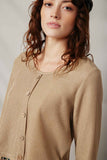 HY7525 Taupe Womens Lightweight Knit Button Detail Scoop Neck Top Detail