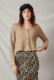 HY7525 Taupe Womens Lightweight Knit Button Detail Scoop Neck Top Front