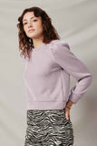 HY7527 Lavender Womens Ribbed Knit Banded Detail Mock Neck Top Pose 2