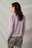 HY7527 Lavender Womens Ribbed Knit Banded Detail Mock Neck Top Back