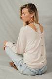 Brushed Button Detail V Neck Cuffed Dolman Knit Top